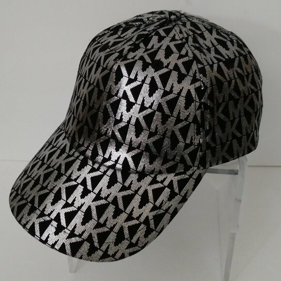 Michael Kors Black Silver Metallic MK Logo Baseball Hat Cap - Picture 4 of 13